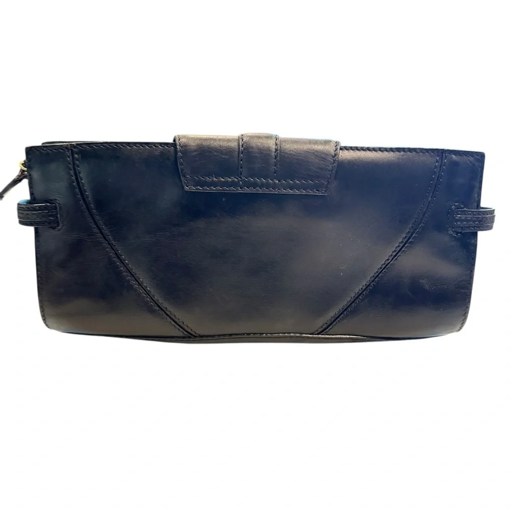 Via Spiga Leather Black Clutch with Gold Hardware.